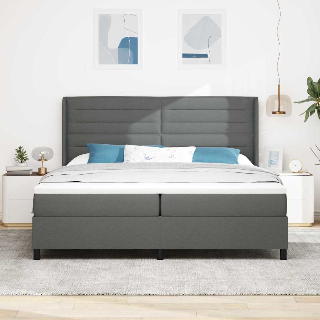 LED Boxspringbett mit Matratze Dunkelgrau 200 x 200 cm Stoff