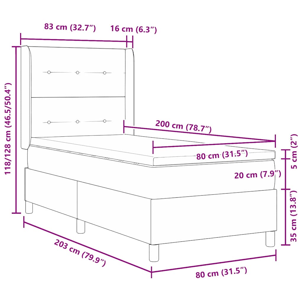 LED Boxspringbett mit Kopfteil Hellgrau 80 x 200 cm Stoff