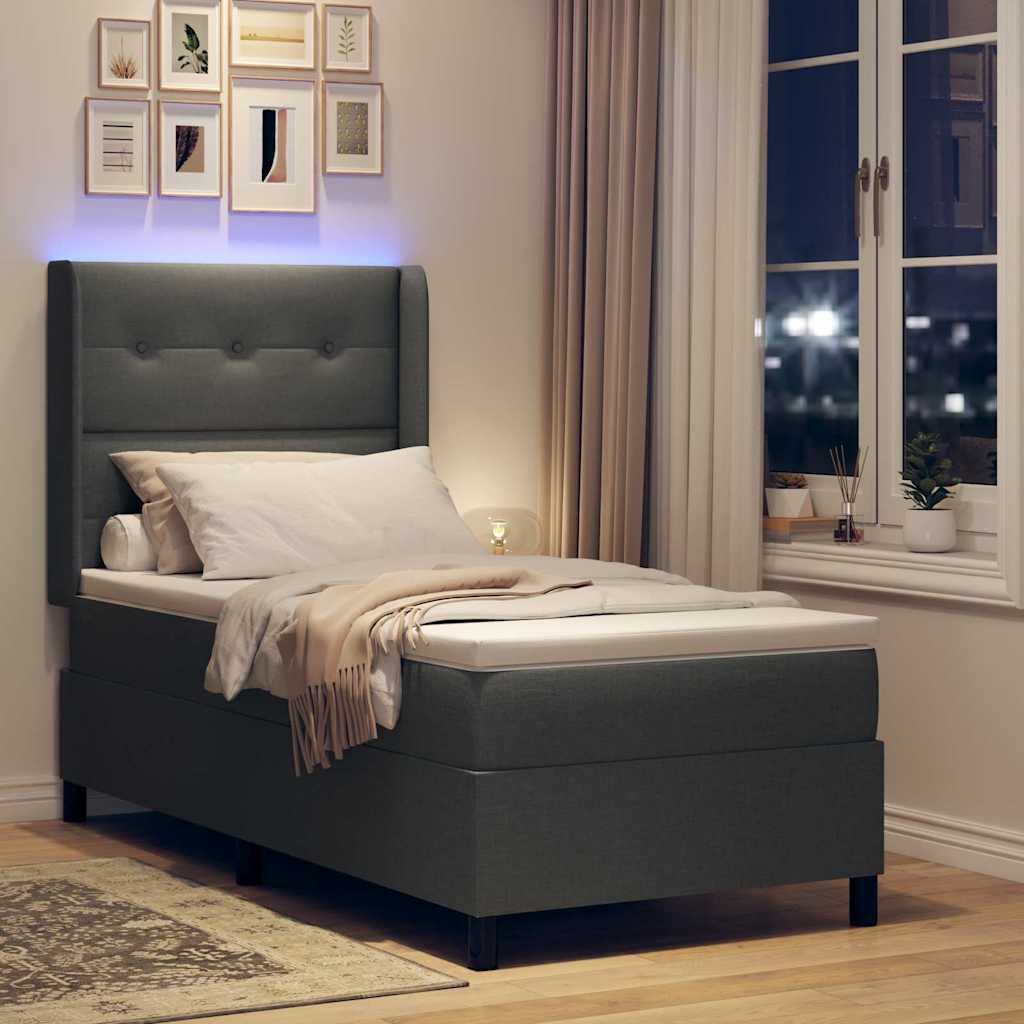 LED Boxspringbett mit Kopfteil Hellgrau 100 x 200 cm Stoff