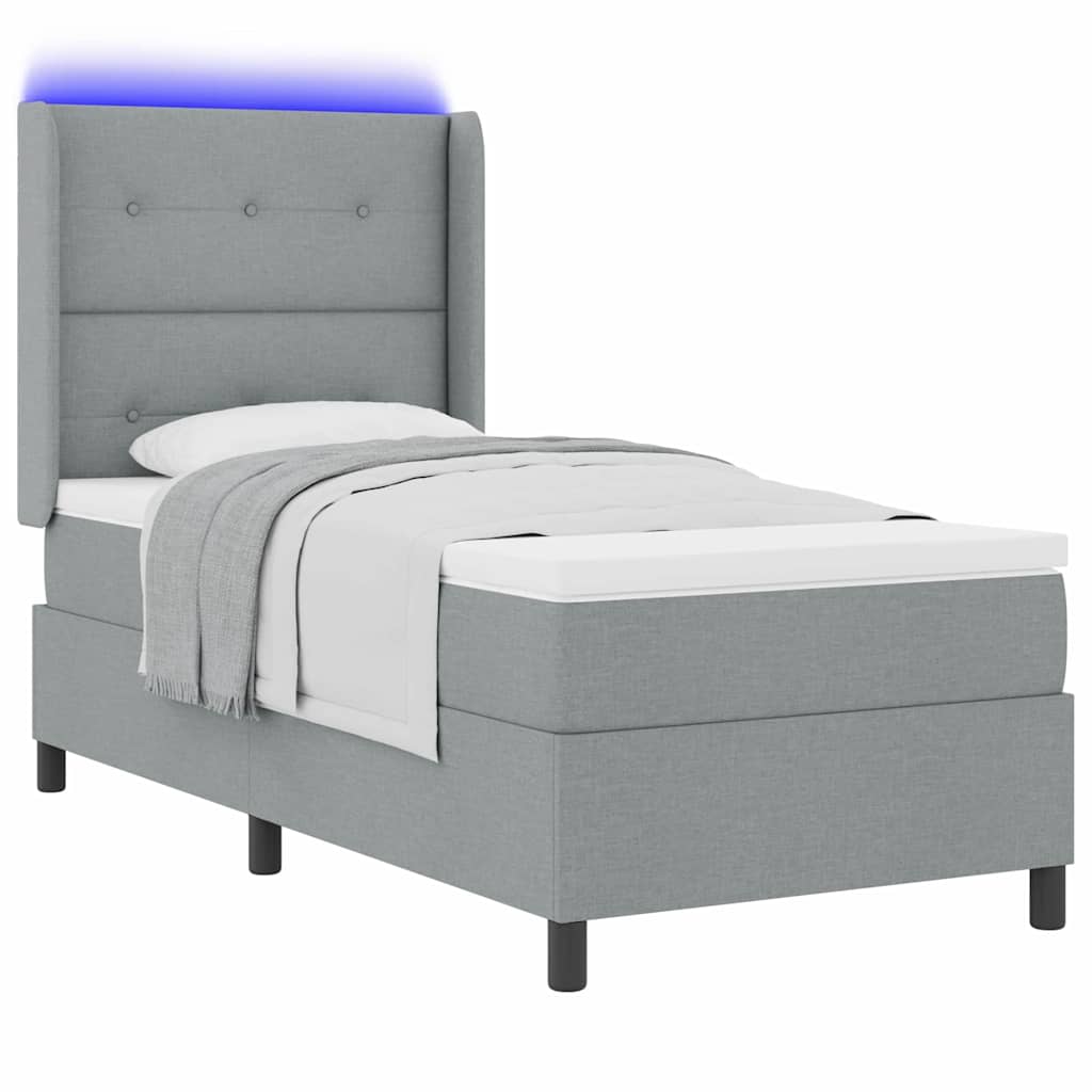 LED Boxspringbett mit Kopfteil Hellgrau 100 x 200 cm Stoff