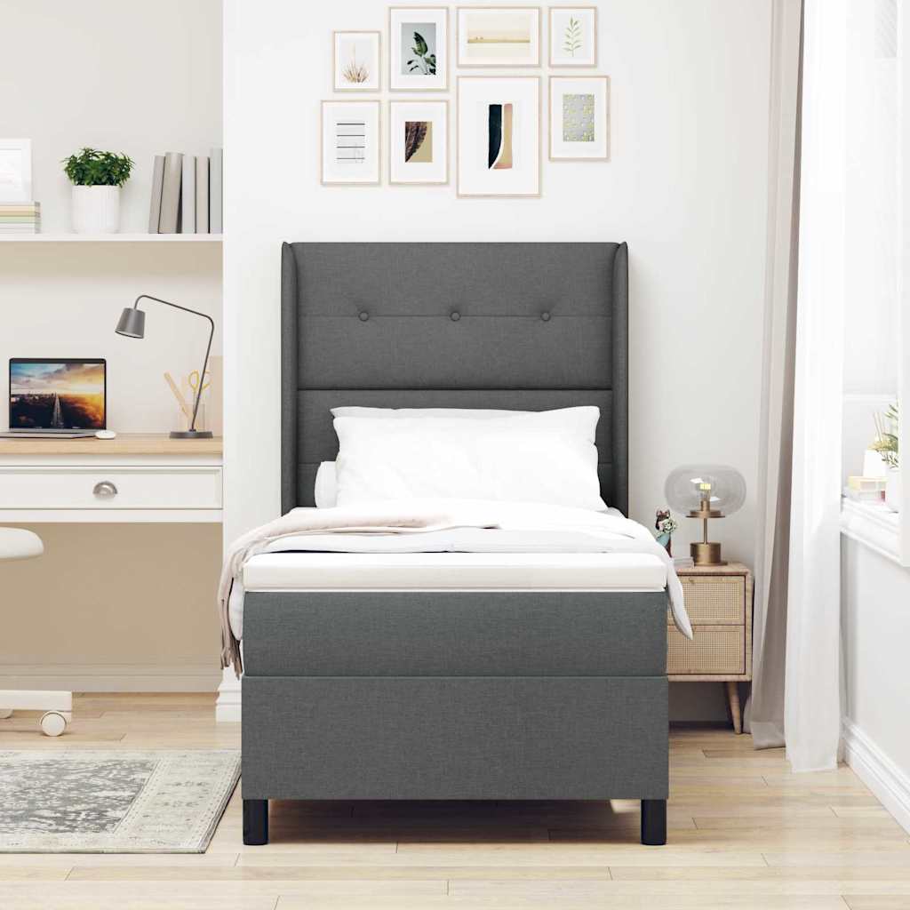 LED Boxspringbett mit Kopfteil Dunkelgrau 100 x 200 cm Stoff