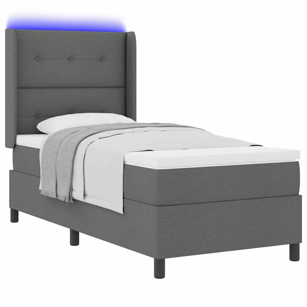 LED Boxspringbett mit Kopfteil Dunkelgrau 100 x 200 cm Stoff