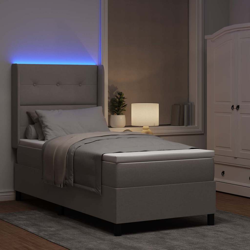 LED Boxspringbett mit Kopfteil Taupe 100 x 200 cm Stoff