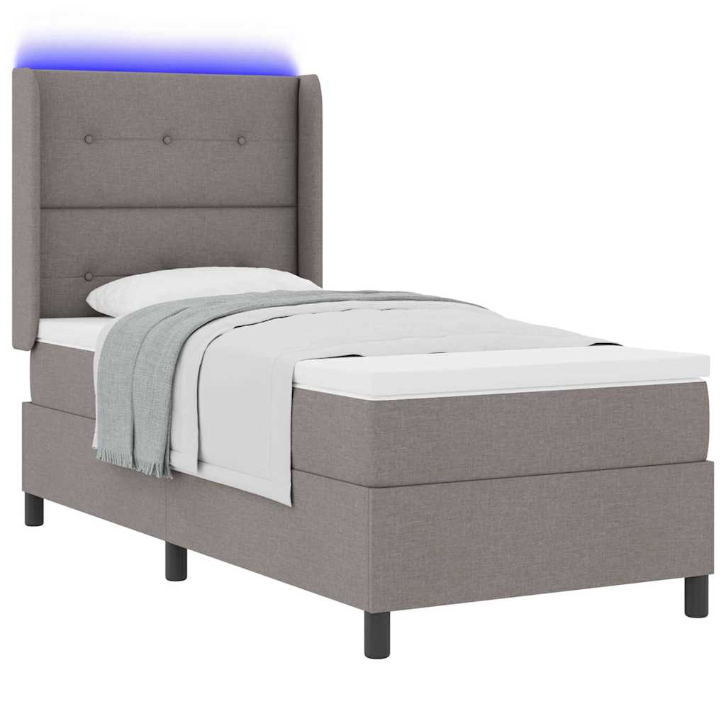LED Boxspringbett mit Kopfteil Taupe 100 x 200 cm Stoff