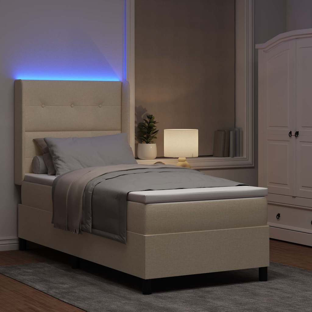LED Boxspringbett mit Kissen Creme 100 x 200 cm Stoff