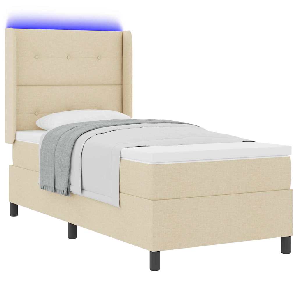 LED Boxspringbett mit Kissen Creme 100 x 200 cm Stoff