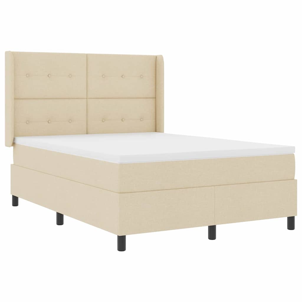 LED Boxspringbett mit Kopfteil Creme 140 x 190 cm Stoff
