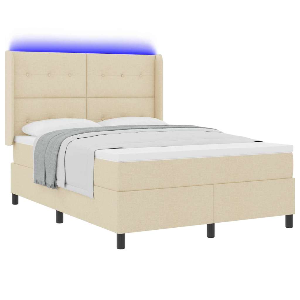 LED Boxspringbett mit Kopfteil Creme 140 x 190 cm Stoff