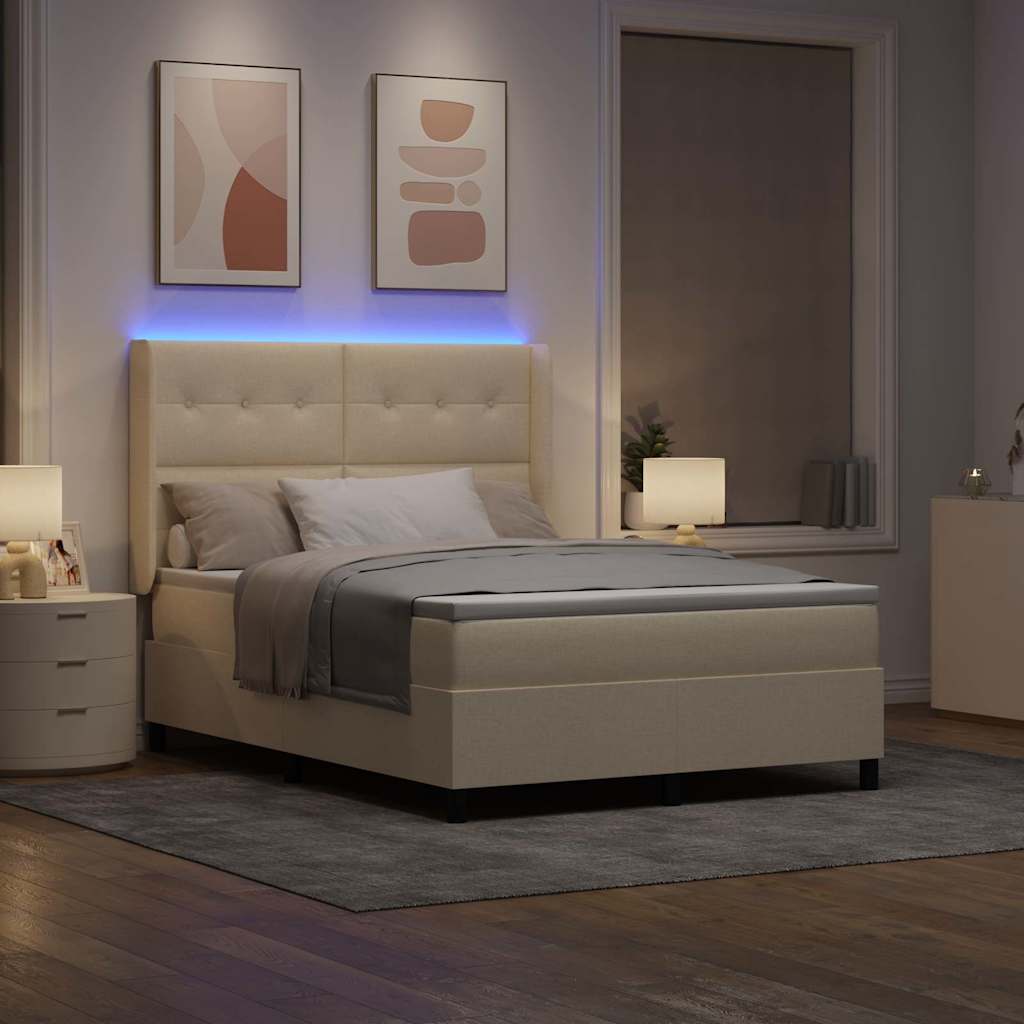 LED Boxspringbett mit Kopfteil Creme 140 x 200 cm Stoff