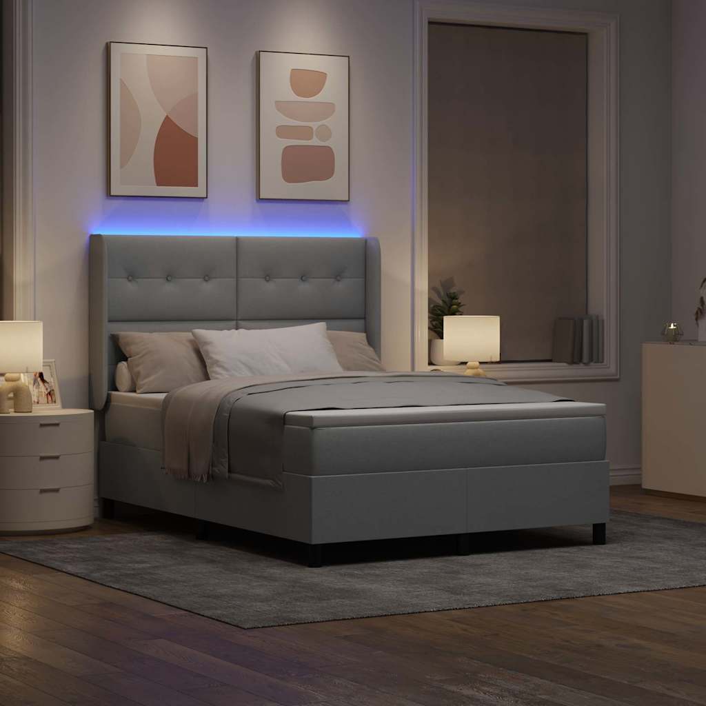 LED Boxspringbett mit Kopfteil Hellgrau 160 x 200 cm Stoff