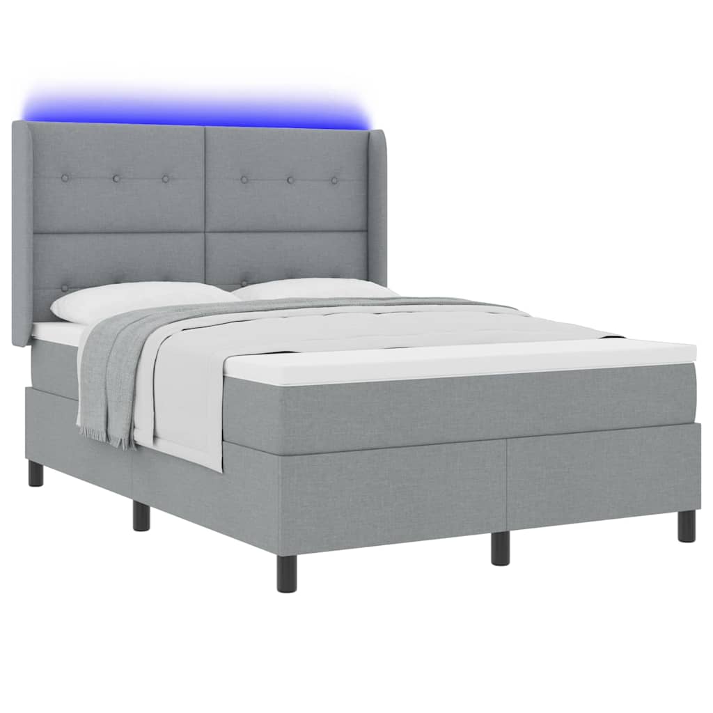 LED Boxspringbett mit Kopfteil Hellgrau 160 x 200 cm Stoff