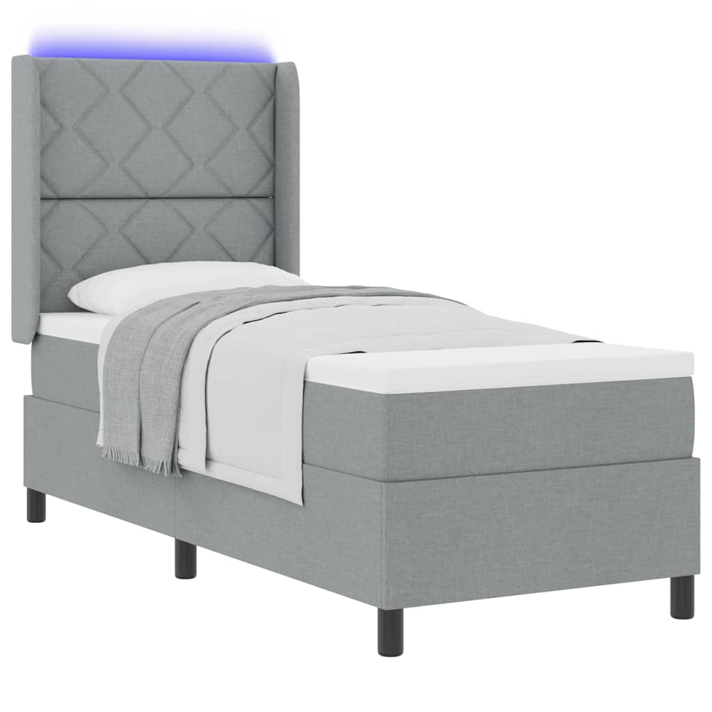LED Boxspringbett mit Kopfteil Hellgrau 80 x 200 cm Stoff