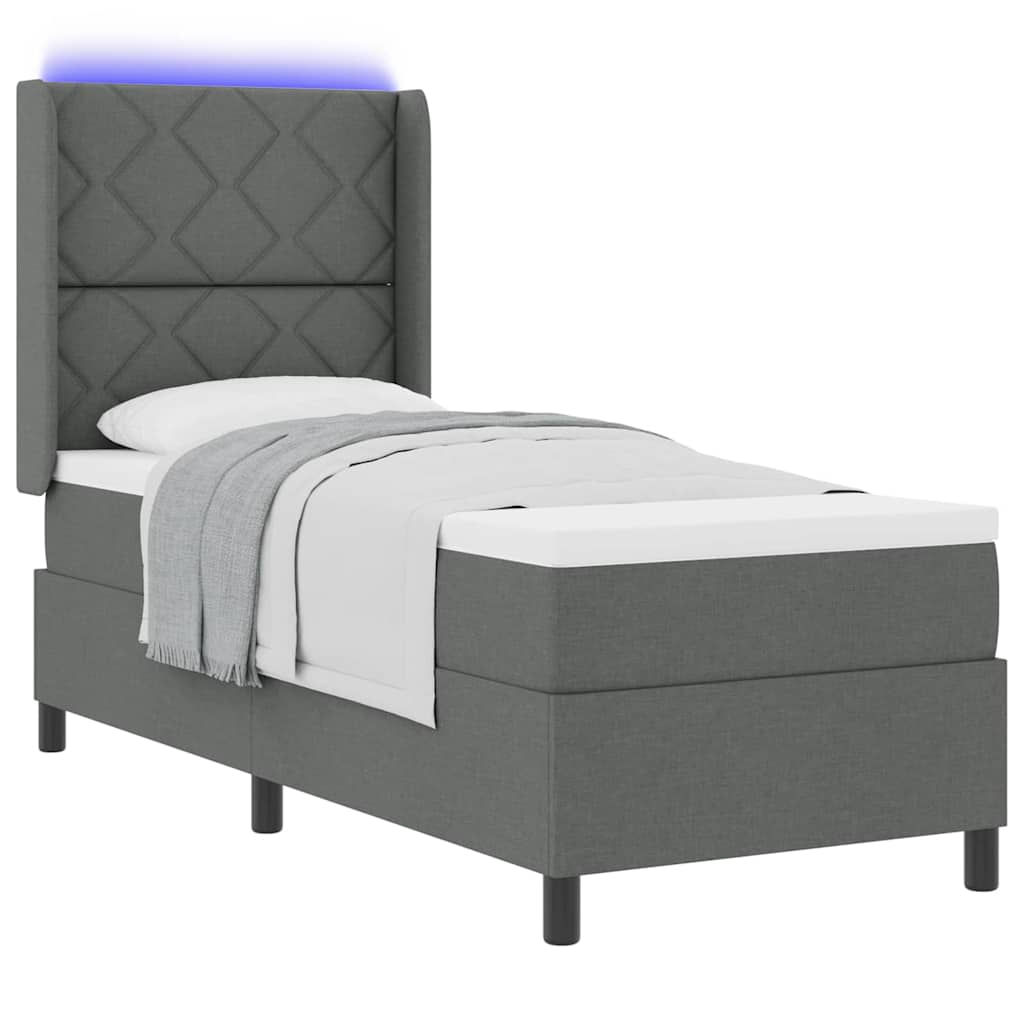 LED Boxspringbett mit Kopfteil Dunkelgrau 80 x 200 cm Stoff