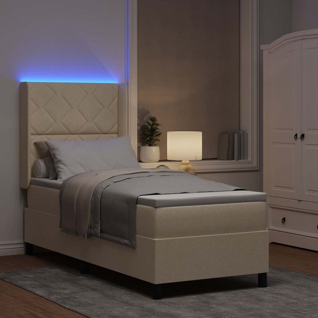 LED Boxspringbett mit Kopfteil Creme 80 x 200 cm Stoff