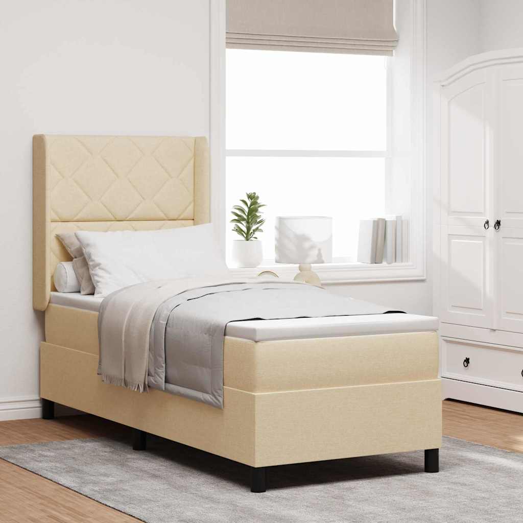 LED Boxspringbett mit Kopfteil Creme 80 x 200 cm Stoff