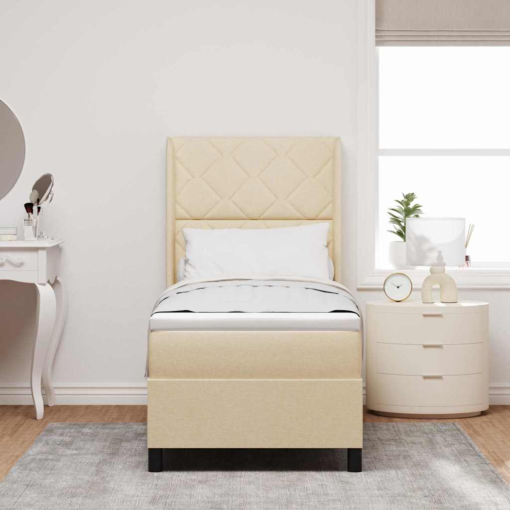 LED Boxspringbett mit Kopfteil Creme 80 x 200 cm Stoff