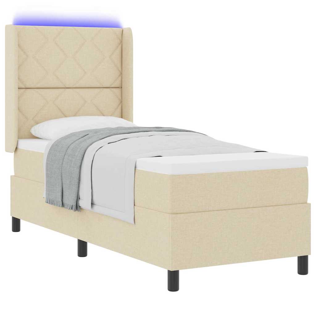 LED Boxspringbett mit Kopfteil Creme 80 x 200 cm Stoff