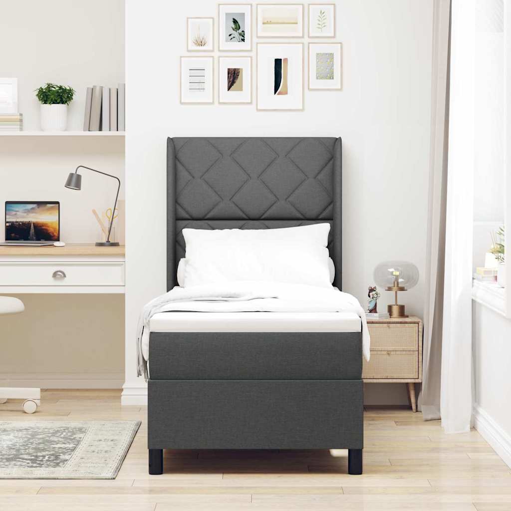 LED Boxspringbett mit Kopfteil Dunkelgrau 90 x 190 cm Stoff