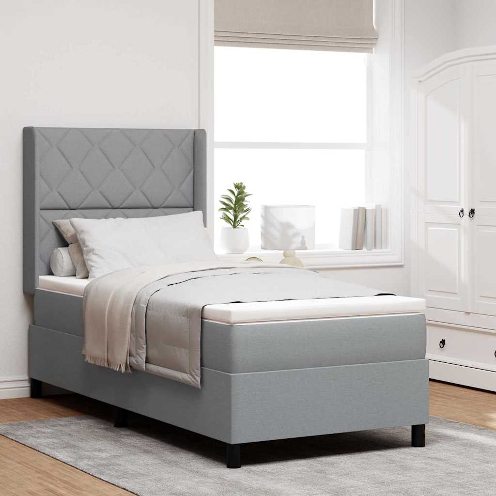 LED Boxspringbett mit Kopfteil Hellgrau 90 x 200 cm Stoff