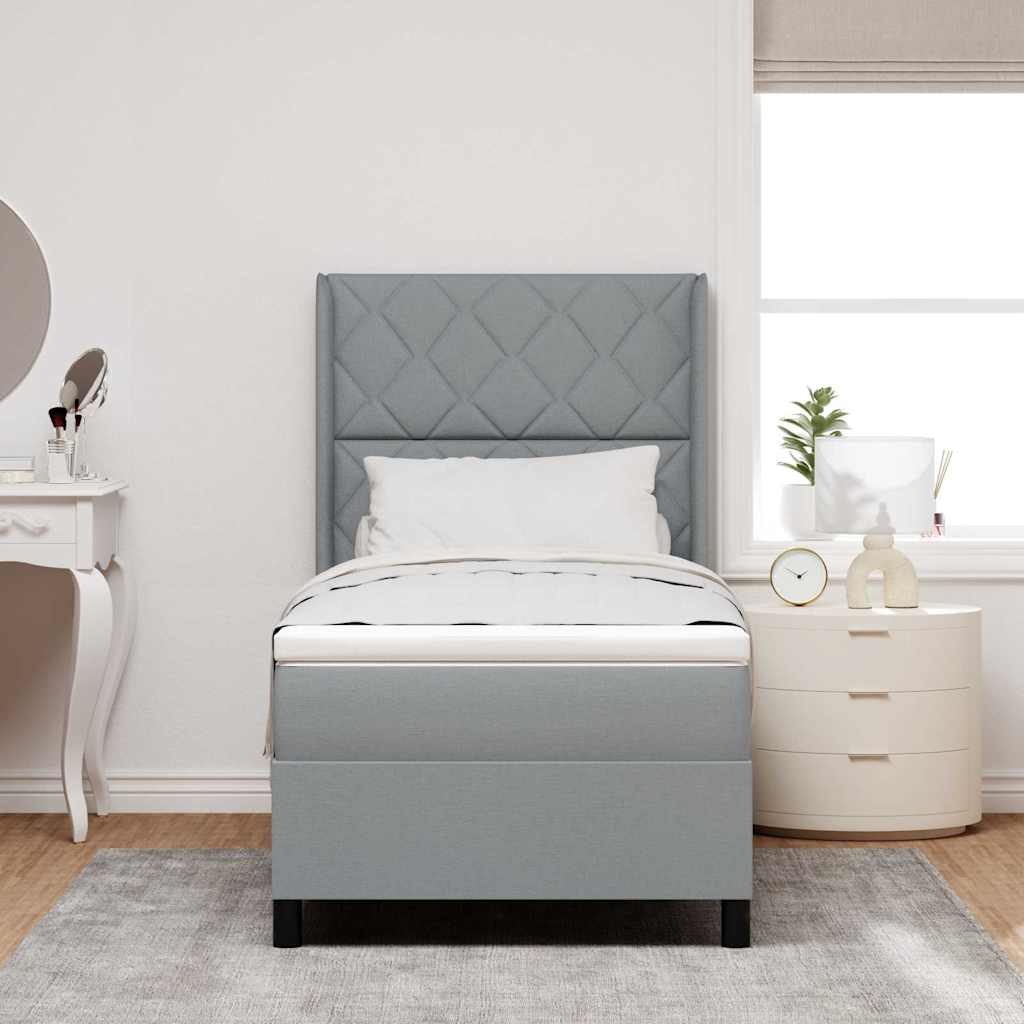 LED Boxspringbett mit Kopfteil Hellgrau 90 x 200 cm Stoff