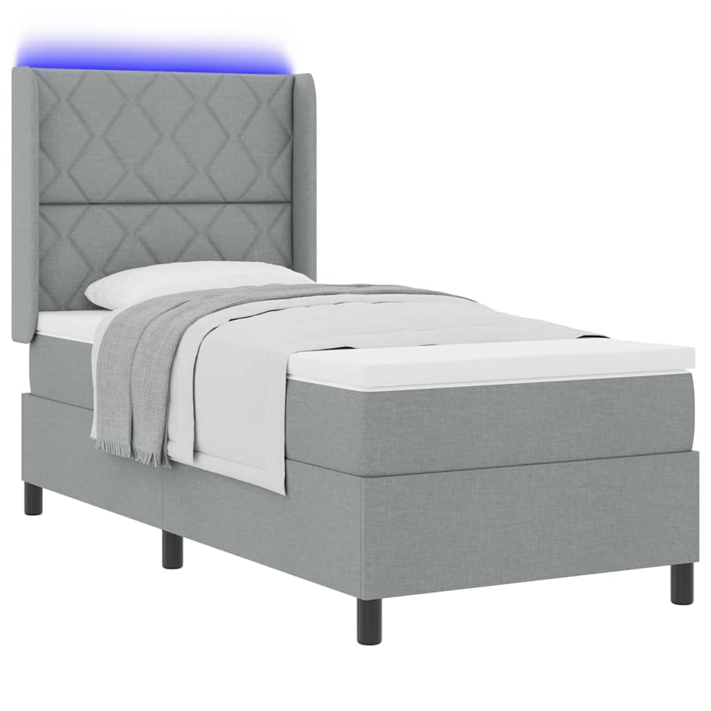 LED Boxspringbett mit Kopfteil Hellgrau 90 x 200 cm Stoff