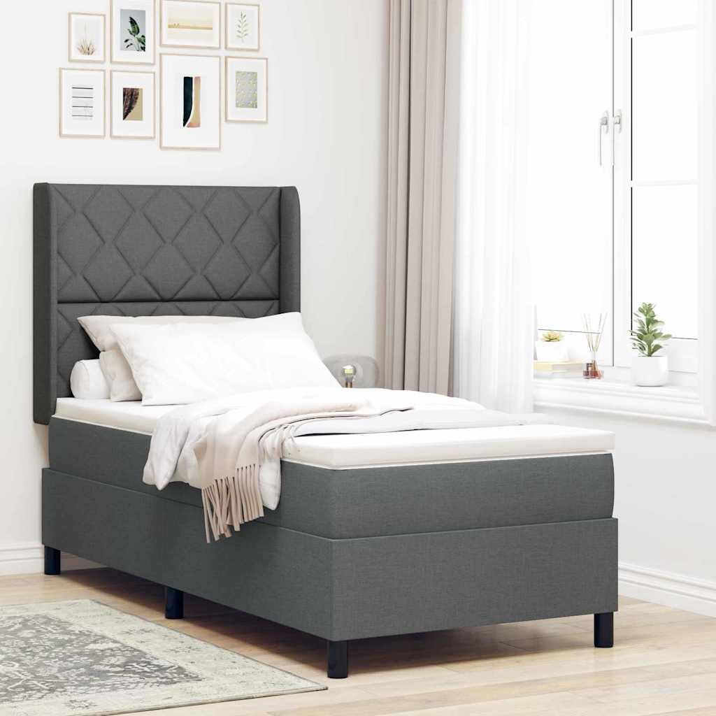 LED Boxspringbett mit Kopfteil Dunkelgrau 90 x 200 cm Stoff