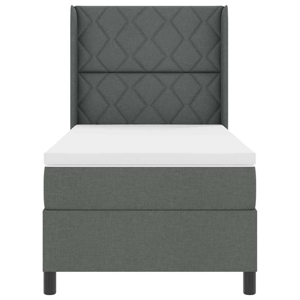 LED Boxspringbett mit Kopfteil Dunkelgrau 90 x 200 cm Stoff
