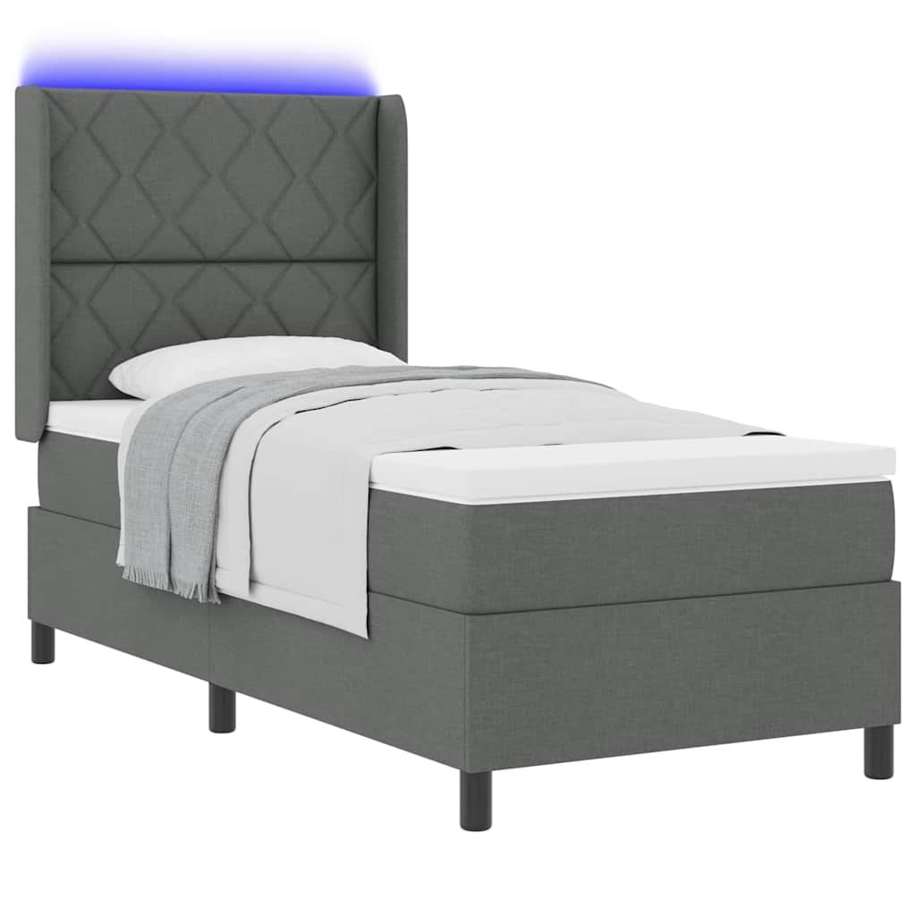 LED Boxspringbett mit Kopfteil Dunkelgrau 100 x 200 cm Stoff