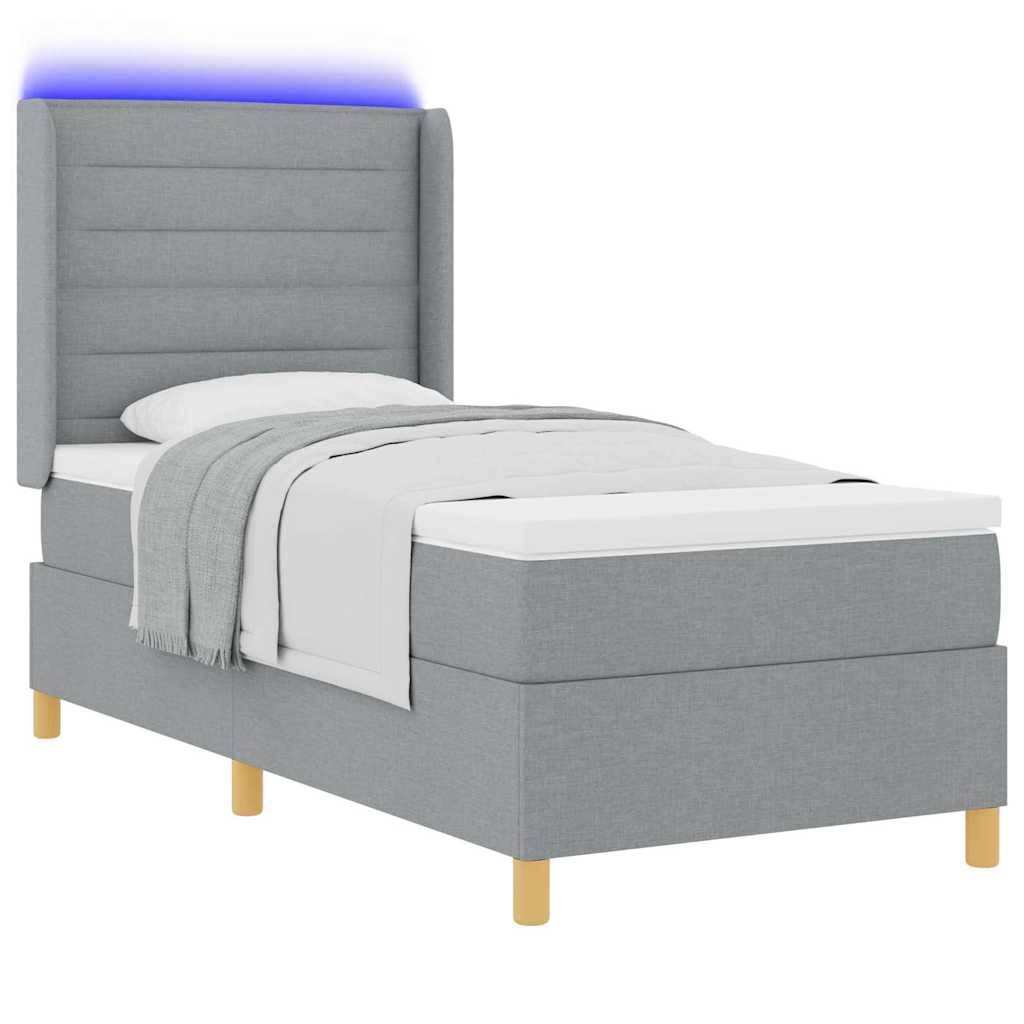 Boxspringbett mit LED-Lichtleisten Hellgrau 80 x 200 cm Stoff