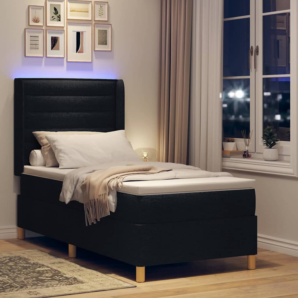 Boxspringbett mit LED-Lichtleisten Schwarz 80 x 200 cm Stoff