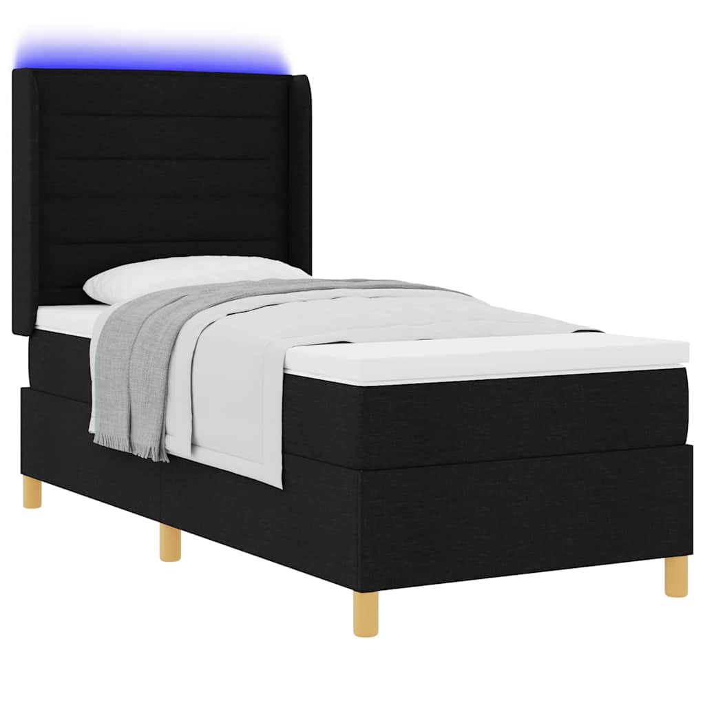 Boxspringbett mit LED-Lichtleisten Schwarz 80 x 200 cm Stoff