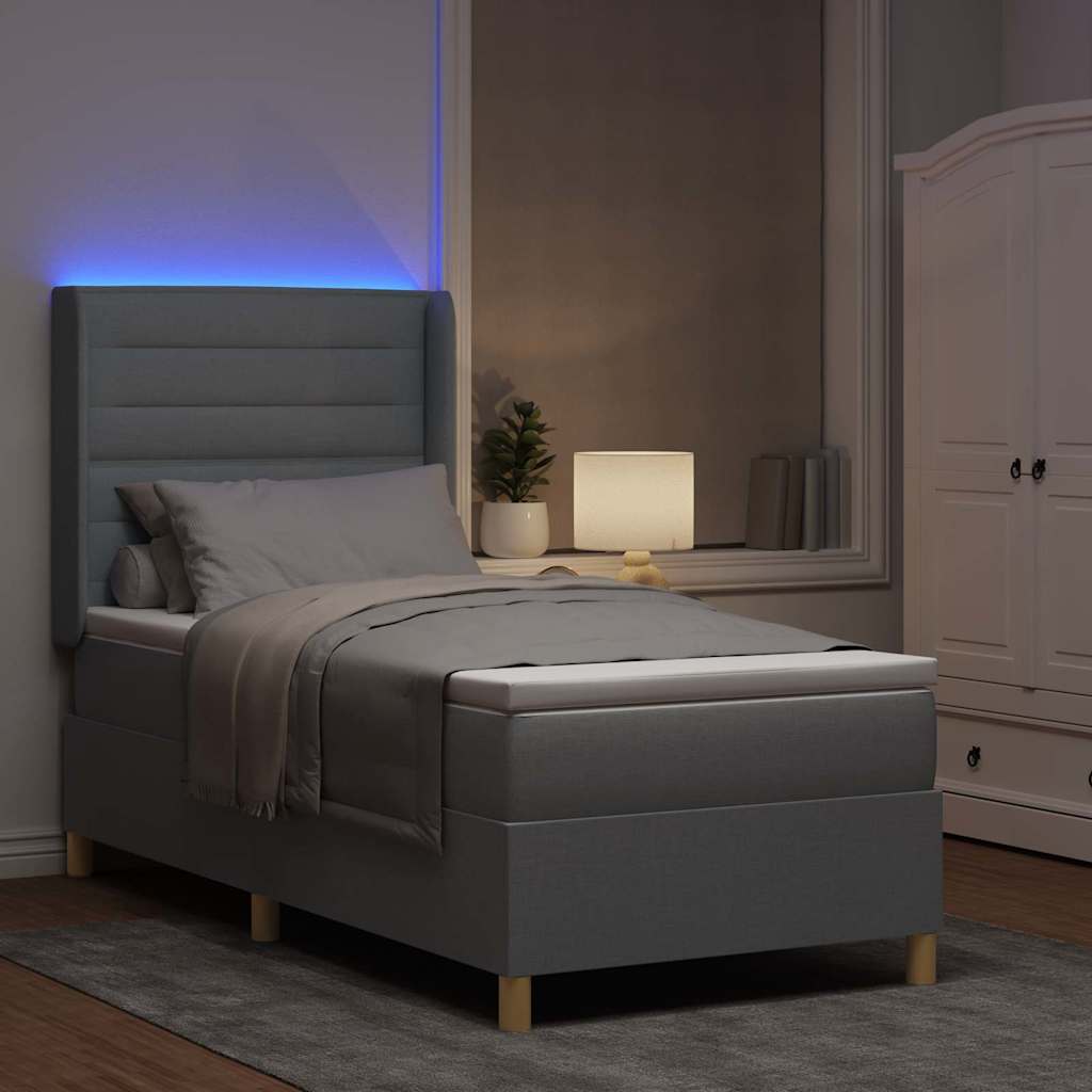 Boxspringbett mit LED-Lichtleisten Hellgrau 100 x 200 cm Stoff