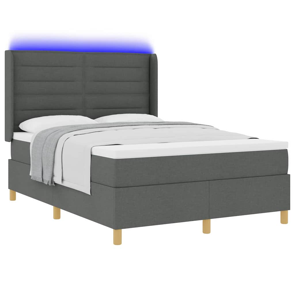 Boxspringbett mit LED-Lichtleisten Grau 140 x 190 cm Stoff