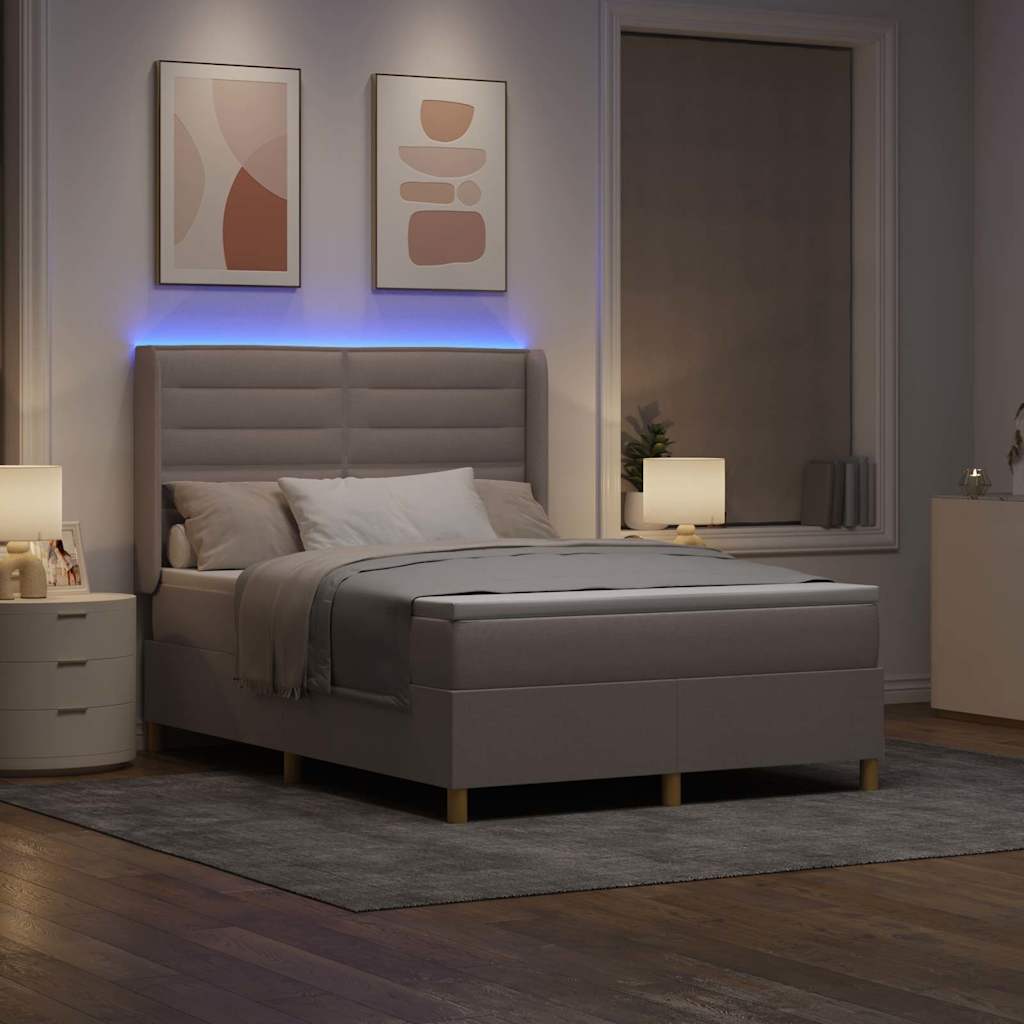 Boxspringbett mit LED-Lichtleisten Taupe 140 x 190 cm Stoff