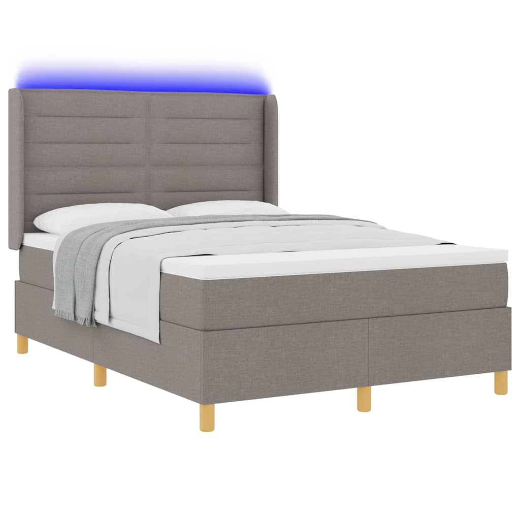 Boxspringbett mit LED-Lichtleisten Taupe 140 x 190 cm Stoff