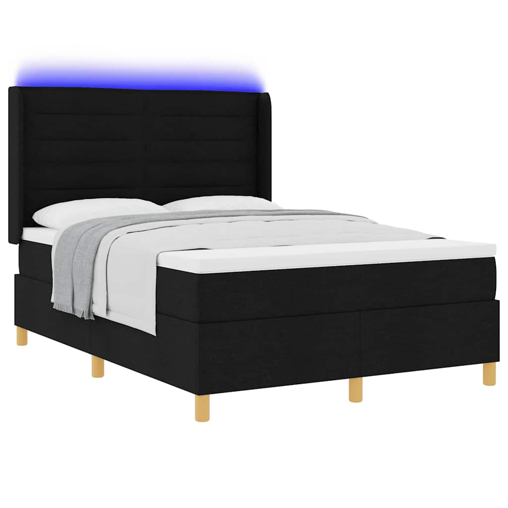 Boxspringbett mit LED-Lichtleisten Schwarz 140 x 200 cm Stoff