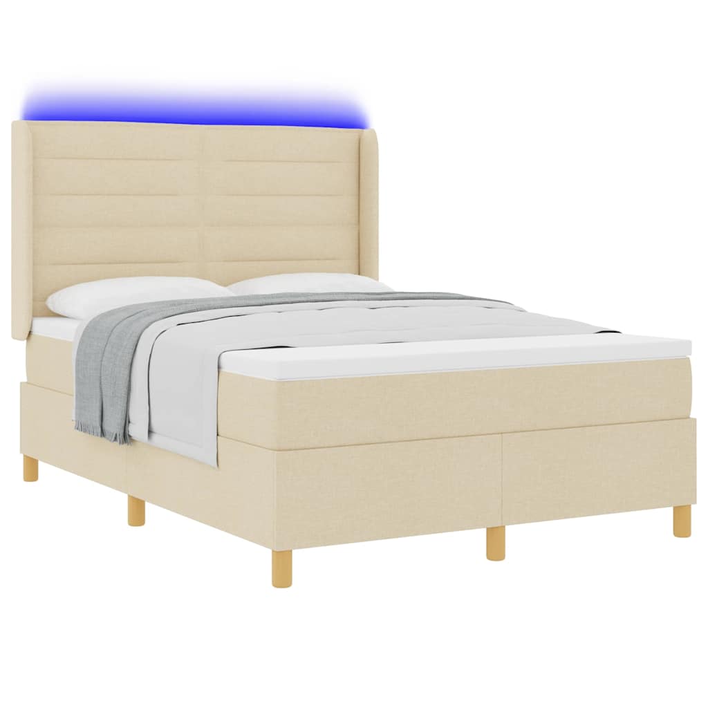 Boxspringbett mit LED-Lichtleisten Creme 140 x 200 cm Stoff