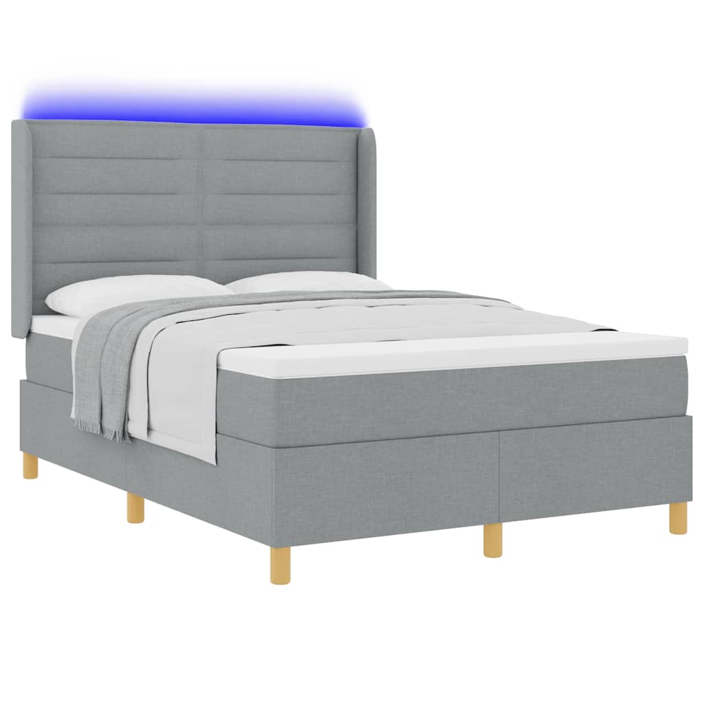 Boxspringbett mit LED-Lichtleisten Hellgrau 160 x 200 cm Stoff