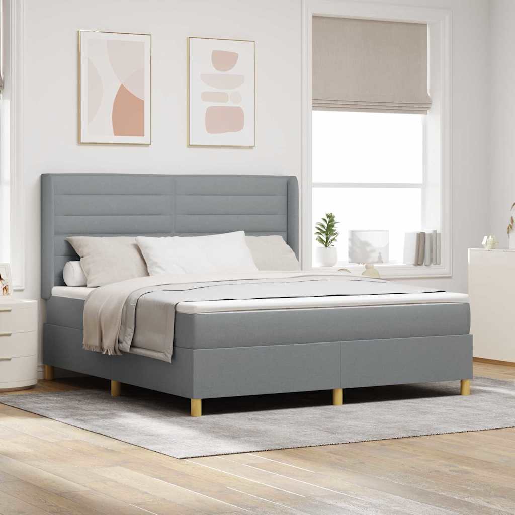 Boxspringbett mit LED-Lichtleisten Hellgrau 180 x 200 cm Stoff