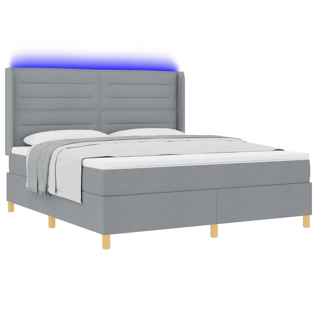 Boxspringbett mit LED-Lichtleisten Hellgrau 180 x 200 cm Stoff
