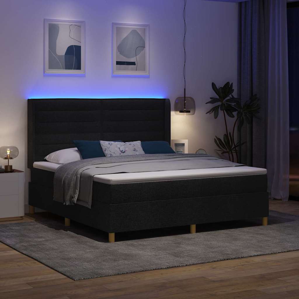 Boxspringbett mit LED-Lichtleisten Schwarz 180 x 200 cm Stoff