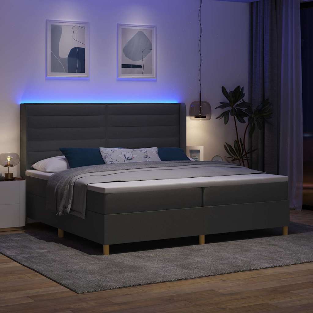 Boxspringbett mit Matratze mit LED Grau 200 x 200 cm Stoff