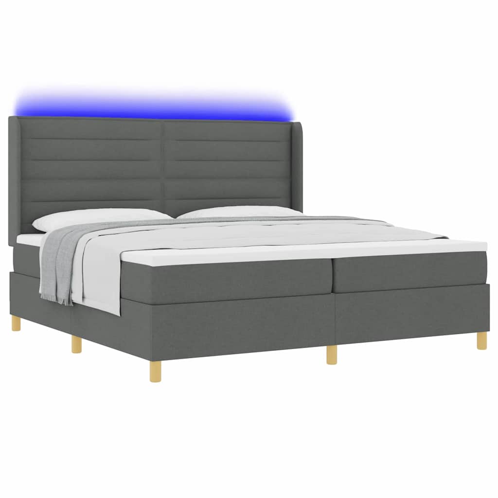 Boxspringbett mit Matratze mit LED Grau 200 x 200 cm Stoff
