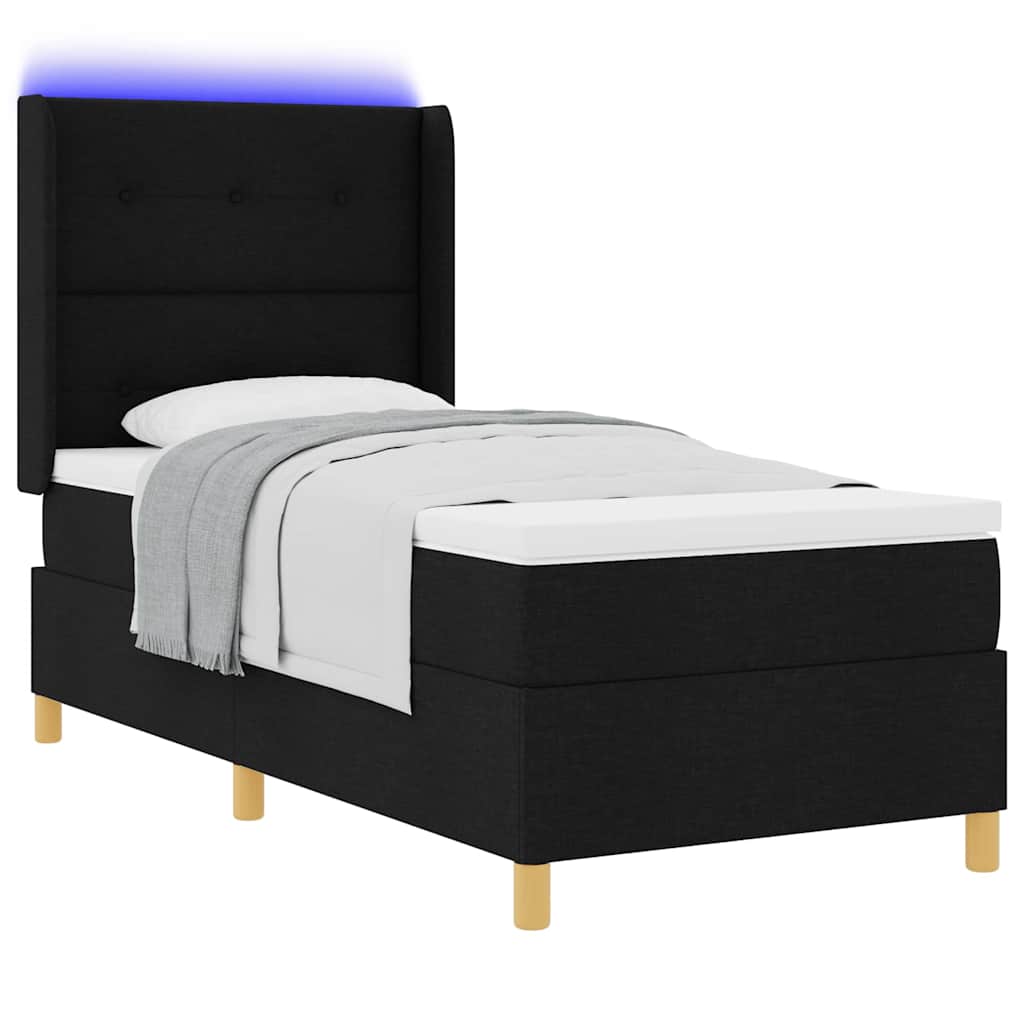 Boxspringbett mit LED-Lichtleisten Schwarz 80 x 200 cm Stoff
