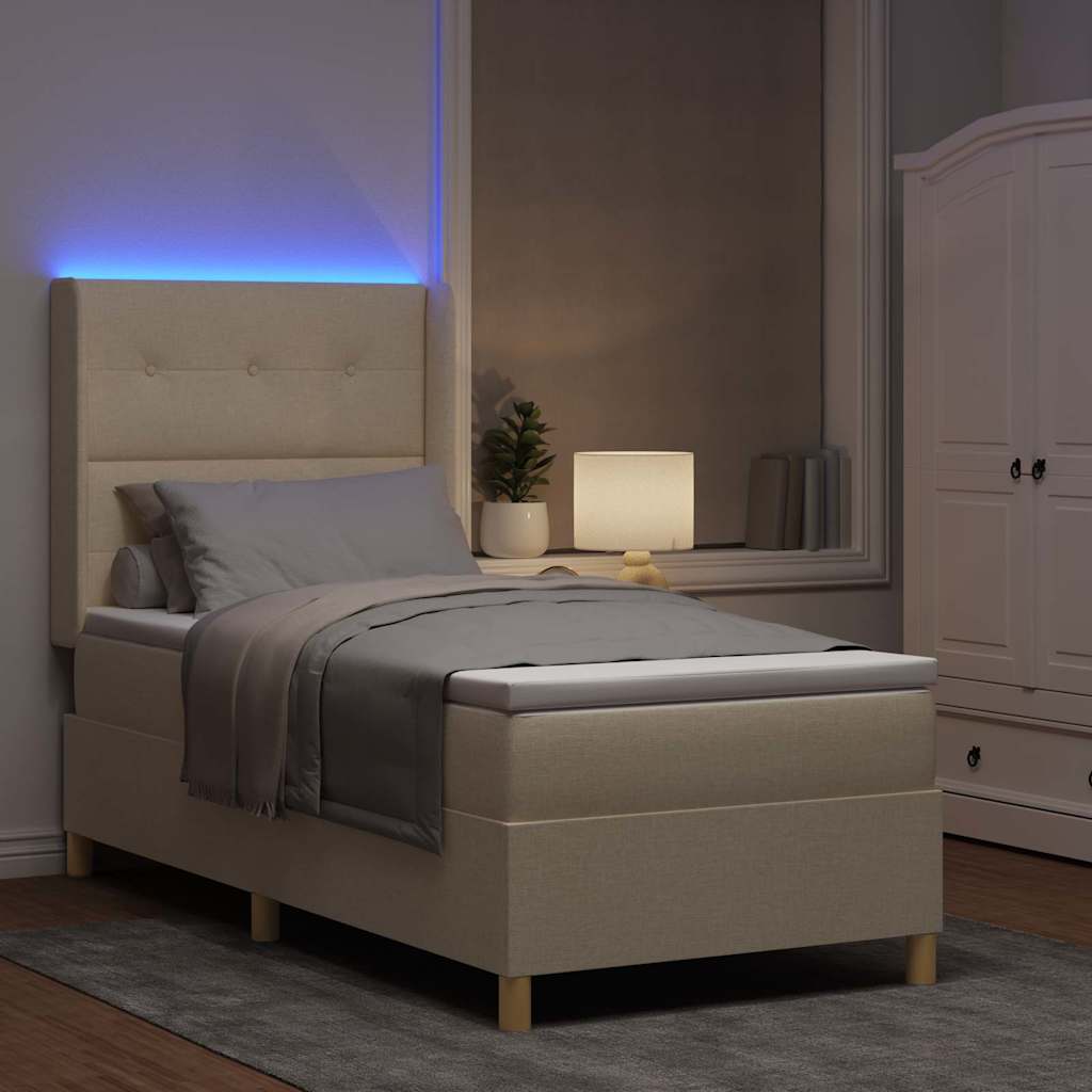 Boxspringbett mit LED-Lichtleisten Creme 90 x 200 cm Stoff