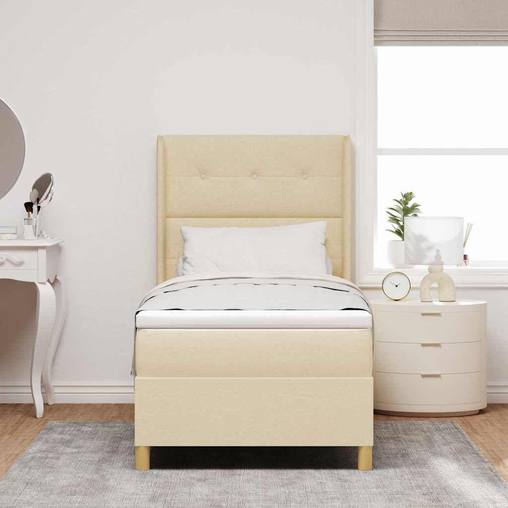 Boxspringbett mit LED-Lichtleisten Creme 90 x 200 cm Stoff