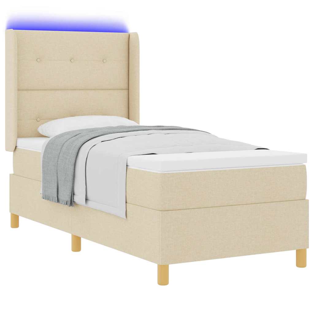 Boxspringbett mit LED-Lichtleisten Creme 90 x 200 cm Stoff