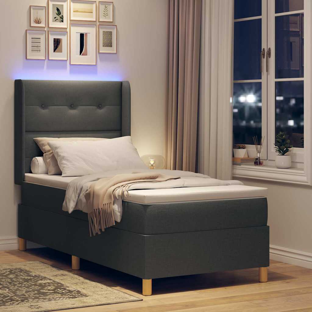 Boxspringbett mit LED-Lichtleisten Grau 100 x 200 cm Stoff