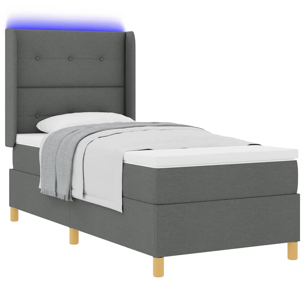 Boxspringbett mit LED-Lichtleisten Grau 100 x 200 cm Stoff