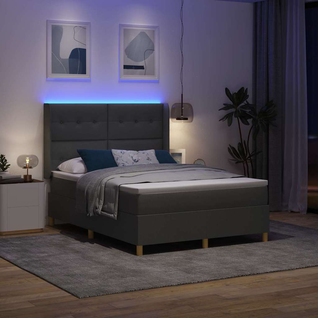 Boxspringbett mit LED-Lichtleisten Grau 140 x 200 cm Stoff